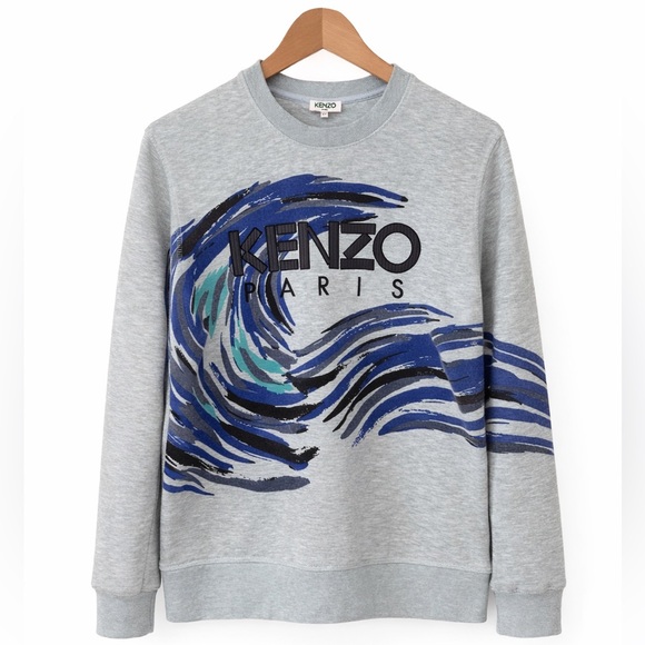 Kenzo Paris Wave Embroidery Sweatshirt – Gray/Blue • Size M • Unisex - Picture 3 of 8